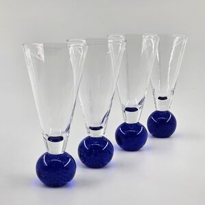 Vintage Champagne Glasses with Blue Bubble Base